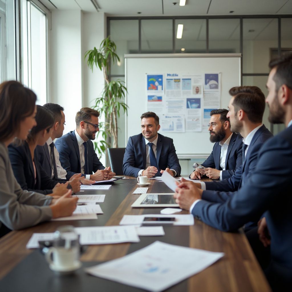 Ejecutivos de seguros en reunión estratégica